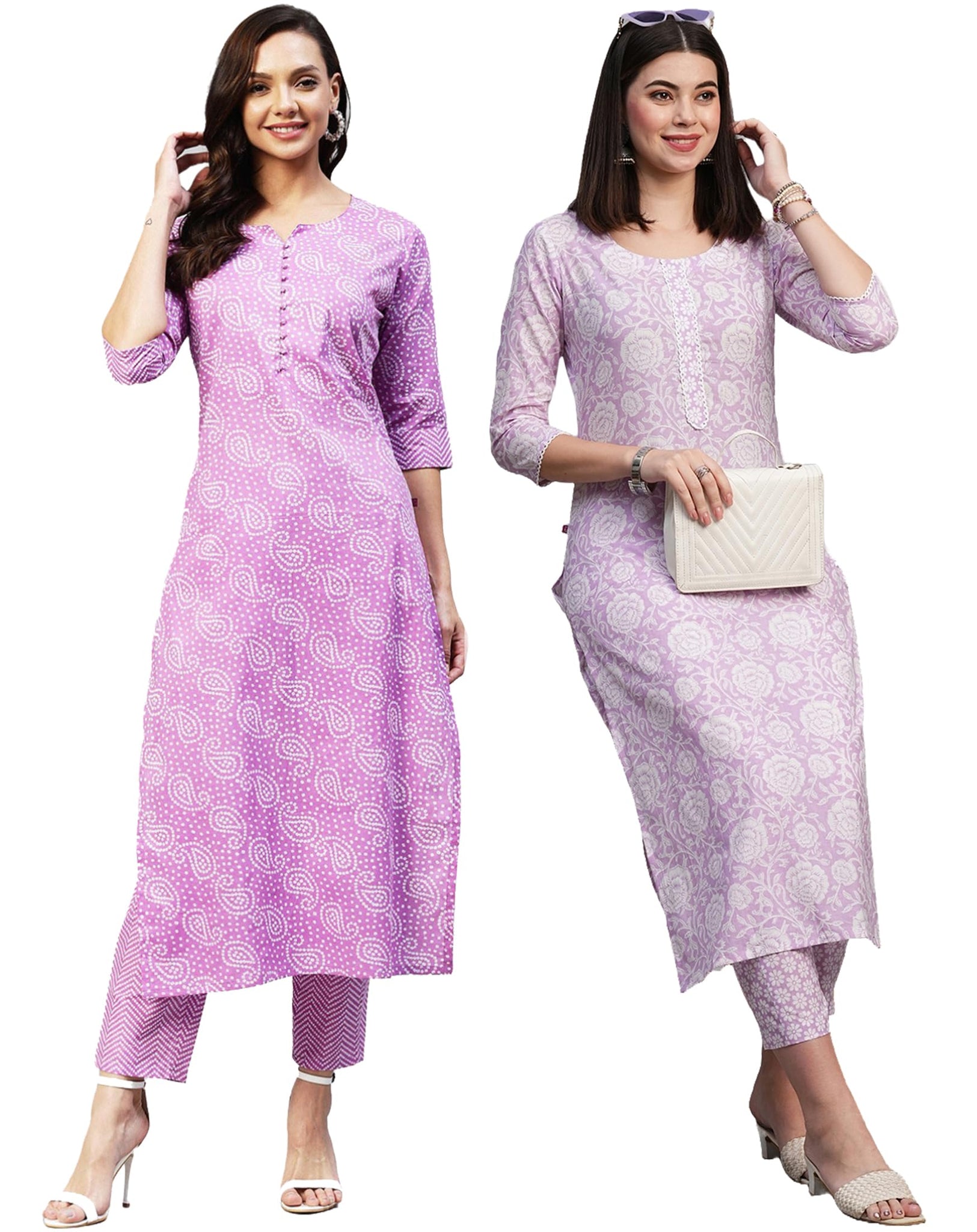 Anni Designer Women'S Cotton Blend Printed Straight Kurta With Pant Pack Of 2 (Combo-Wamurti-Mukh_Multicolor_Xx-Large),Multicolour,2XL