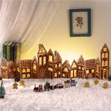 40 Gingerbread House Cardboard Set, Foldable Gingerbread House Card with LED Light, Christmas Village Door Decor for Holiday Chr