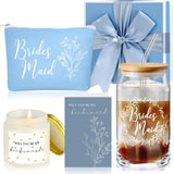 Inbagi Bridesmaid Gifts Box Set of 5 Includes Glass Cup with Lid and Straw Makeup Bag Sage Scented Candle Wedding Invitation Car