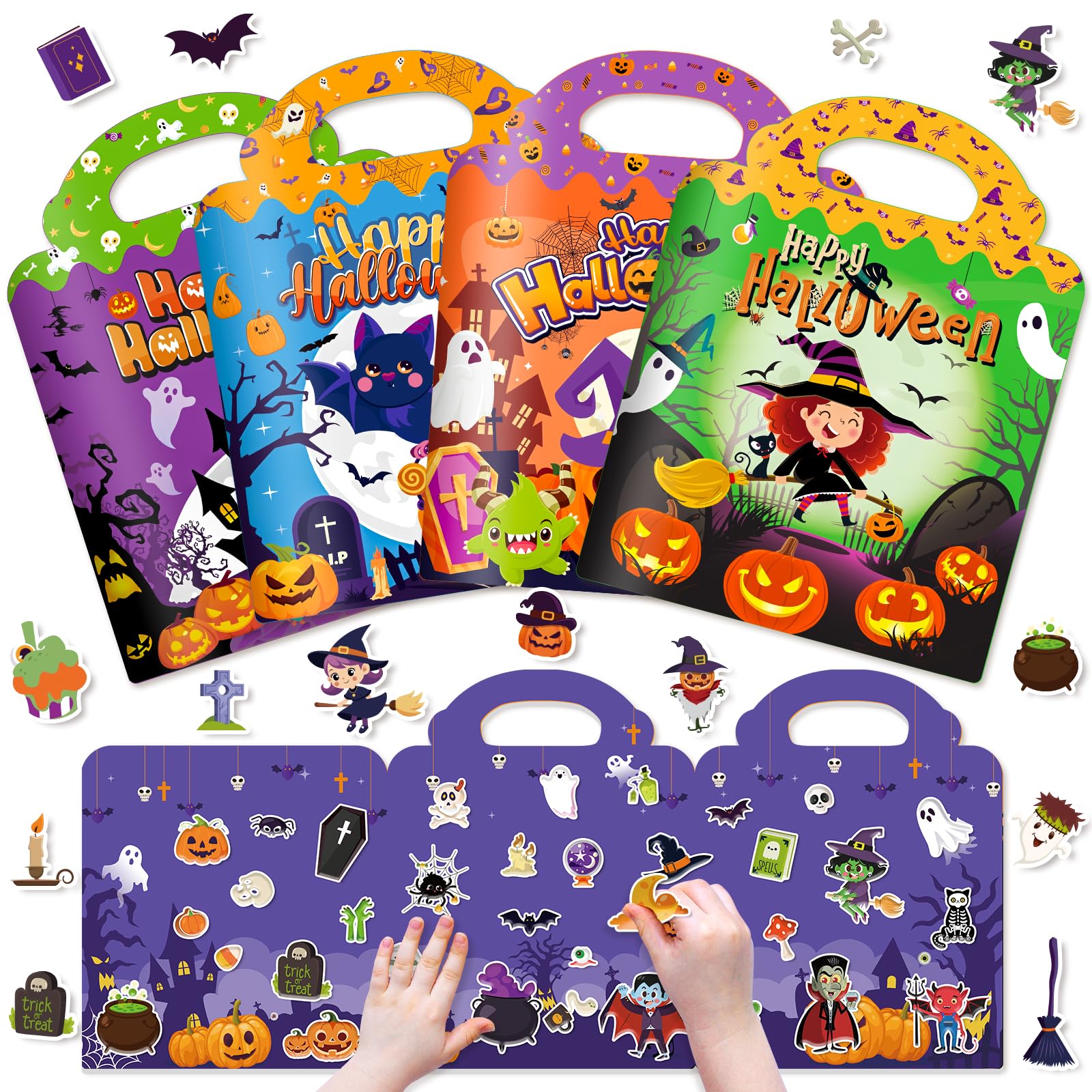 4 Sets Halloween Reusable Sticker Books for Toddlers 1-3, Arts Crafts for Toddler 3-5, Activity Books for Kids 2-4, Toddler Toys