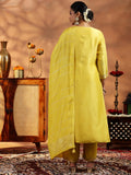Libas Womens Woven Design Silk Blend Straight Kurta With Palazzos And Dupatta Yellow L