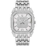 Bulova Mens Crystal Octava Silver Stainless Steel Watch; Octagon Shape Dial, 3 Hand Style: 96A285