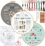 Kienlix 3 Sets Embroidery Kit For Beginners Adults, Learn 34 Different Stitches Diy Kits, Includes Stamped Flower Pattern, Hoop,