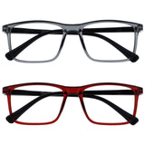 OPULIZE INK Reading Glasses - Value 2 Pack - Large Rectangular Frame - Spring Hinges - Scratch Resistant - Grey Red - Mens Women