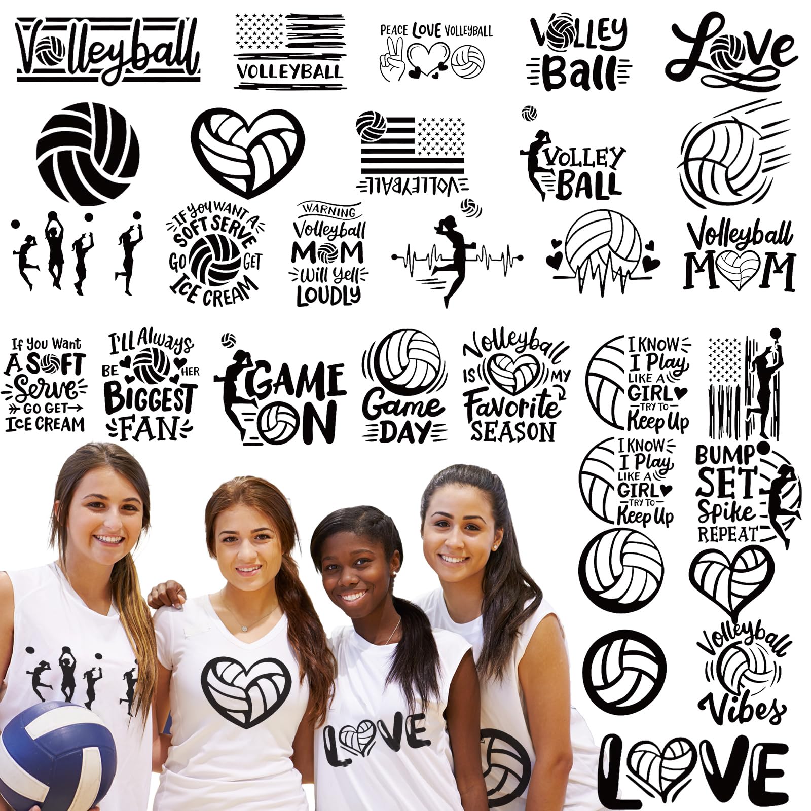 Cholemy 30 Pcs Iron on Decals Iron on Transfers Vinyl Patch Bulk T Shirts Stickers Mom DIY Craft Lover Gift Sport Ball Team Fan 