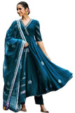Anni Designer Women'S Rayon Blend Anarkali Printed Kurta With Pant & Dupatta (Berlin Kerosin-Vks01_S_Dark Blue_Small),Dark Blue,S