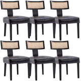RIVOVA Rattan Dining Chairs Set of 6, Mid-Century Modern Dining Chairs, Kitchen Dining Room Chairs, Curved Cane Back Upholstered