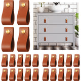 BBTO 24 Pieces PVC Leather Drawer Pulls Handmade PVC Leather Cabinet Furniture Knobs Handle Wardrobe Door Handle Pulls Knob for 