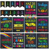 Gisgfim 21 Pieces Bienvenidos Inspirational Spanish Posters Black Colourful Spanish Motivational Posters Spanish Classroom Bulletin Board Set For Kid Classroom Office Bedroom Wall Art Decor -Like New