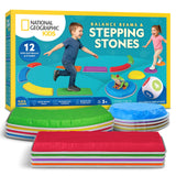 National Geographic Kids Stepping Stones & Balance Beams - 12 Piece Obstacle Course for Kids Ages 3+ with Foam Dice, Play & Lear