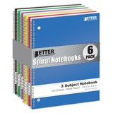 Spiral Notebooks 3Subject, 6 Pack, Wide Rule, 120 Sheet Notebook With Sturdy Pocket Dividers, 10.5 X 8 Inches, By Better Office