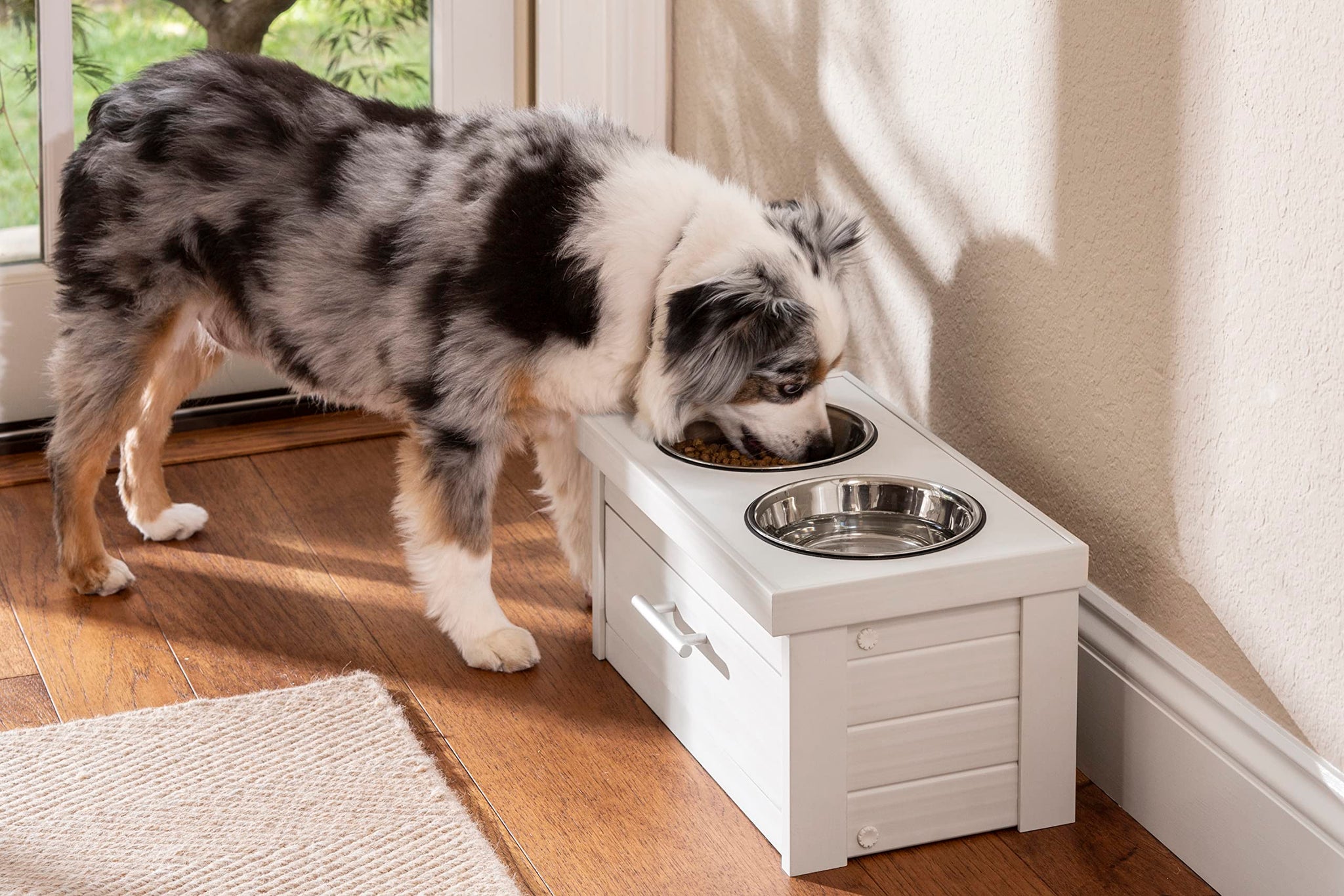 Ecoflex Piedmont 2-Bowl Dog Diner With Storage Drawer -Antique White