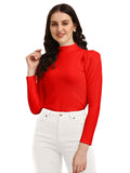 Wedani Women'S Regular Long Sleeve Casual Solid Top (Small Red),Red,S