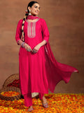Libas Gerua Womens Yoke Design Silk Blend Straight Kurta With Trousers And Dupatta Pink Xs Gs961
