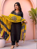 Anni Designer Women'S Rayon Viscose Straight Solid Kurta With Pant & Dupatta (Fronx Black-Vks04_S_Black_Small),Black,S,,,
