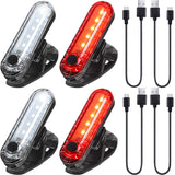 4 Pieces USB Rechargeable LED Bicycle Light Rear and Front Bike Light Waterproof Bike Headlight and Taillight, 4 USB Cables Incl