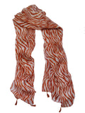 Nk Textiles WomenS Tiger Print White & Rust Coloured Chiffon Scarf With Pompoms