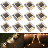Solar Driveway Lights 12 Pack, Solar Powered IP68 Waterproof Dock Lights, 4 LED Driveway Markers Deck Light for Dock, Pathway, W