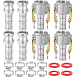 Innconee 4 Set Camlock Fittings Type C&E 1 Inch Aluminum Cam and Groove Hose Fitting Kit include 1 Female Coupling Cam lock, 1 M