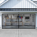 Garage Door Screen for 1 Car Garage-12x7FT Magnetic Garage Door Screen with 4 Roll Up Starps for Patio, Outdoor Black