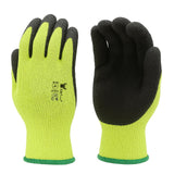 G & F 1516 12 Pairs Pack Premium High Visibility Low emissions Green Work and gardening Gloves for Men and Women. MicroFoam Text