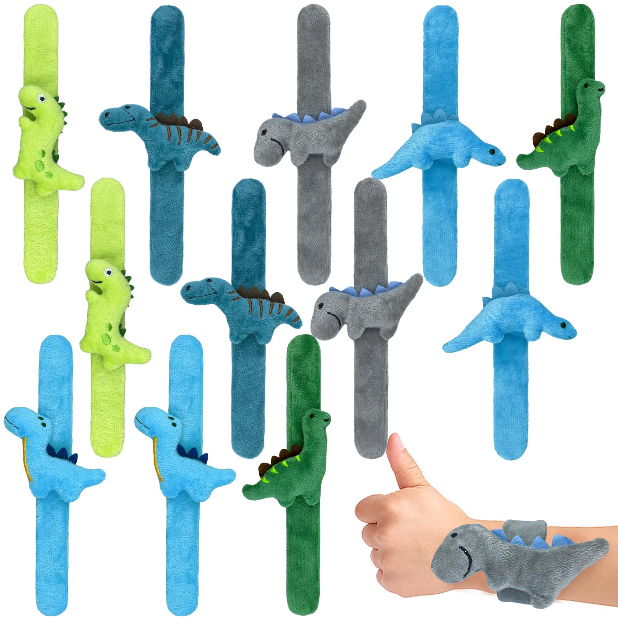 12 PCS Stuffed Dinosaur Animal Slap Bracelets Plush Animal Snap Bracelets Cute Wrist Slap Band Toy Wrist Animals Wrist Pets Slap