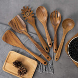 10 Pack Wooden Spoons for Cooking, Teak Wood Kitchen Utensils Set for Non Stick Use, Spatula Set for Stirring, Baking, Non Stick