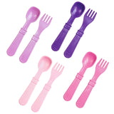 Re-Play Toddler Forks and Spoons Set - 4x4 Toddler Utensils with Case - Dishwasher and Microwave Safe - Made in USA - Pack of 8-