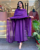 Gosriki Women'S Rayon Viscose Anarkali Printed Kurta With Pant & Dupatta (Hamlet Begani-Vks01-Gs_M_Begani_Medium),Begani,,B0DZ2WGND6