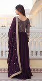 Weadni Georgette Embroidered Work Anarkali Kurta Set For Women (In Alpha M Regular Wine),WINE,M,,,