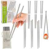 DEco Reusable Metal Chopsticks (8 Pairs) Includes 8 Sets of Stainless Steel Twist Apart Silver Chopsticks & Travel Pouch Li