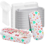 ylnurac 50Pack Christmas Mini Cake Pans Disposable Mini Loaf Pans with Lids and Spoons, 6.8Oz Aluminum Foil Pans Tins, Individua