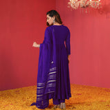 Gosriki Women'S Rayon Blend Anarkali Solid Kurta With Pant & Dupatta (Jaynti Begani-Vks01-Gs_S_Begani_Small),Begani,,B0DGQT2S4H