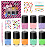 wakaniya Kids Nail Polish Non Toxic Quick Dry Peel-Off Mini Toddler Nail Polish Kit with Gems Stickers 8 Colors Girls Nail Set