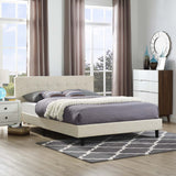 CasaFoyer Linnea Platform Bed | Elegant Upholstered Full Bed | Tufted Headboard | Wood Legs | Slatted Support System | Beige