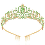 TAROSE Gold and Green Crowns for Women and Girls, Queen Crystal Tiaras with Green Rhinestone and Combs, Goddess Crown for Weddin