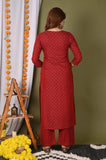 Anni Designer Women'S Cotton Blend Straight Printed Kurta With Palazzo And Dupatta (Pritu-Red_Xl Red_X-Large),Red,XL,Cotton Blend,Straight,
