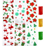 Boao 150 Pieces Christmas Cellophane Bags Xmas Clear Treat Bags Candy Goodies Bags with Twist Ties for Christmas Party Supplies