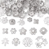 Magibeads 54Pcs Metal Flower Beads Caps Silver Multi-Petal Flower Brass Bead Caps Assorted Spacer Beads for Bracelet Necklace Ea