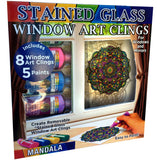 ZORBITZ Joy of Coloring Stained Glass Window Art Clings DIY Kit,8 Clings& 5 Paints,4 Gorgeous,Intricate Mandala Designs,Designed