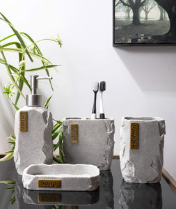 Hymmah Bathroom Accessories Set,Marble Design Toothbrush Holder,Farmhouse Bathroom Decor,4 Pcs Resin Gift Set Apartment Necessit