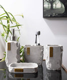 Hymmah Bathroom Accessories Set,Marble Design Toothbrush Holder,Farmhouse Bathroom Decor,4 Pcs Resin Gift Set Apartment Necessit