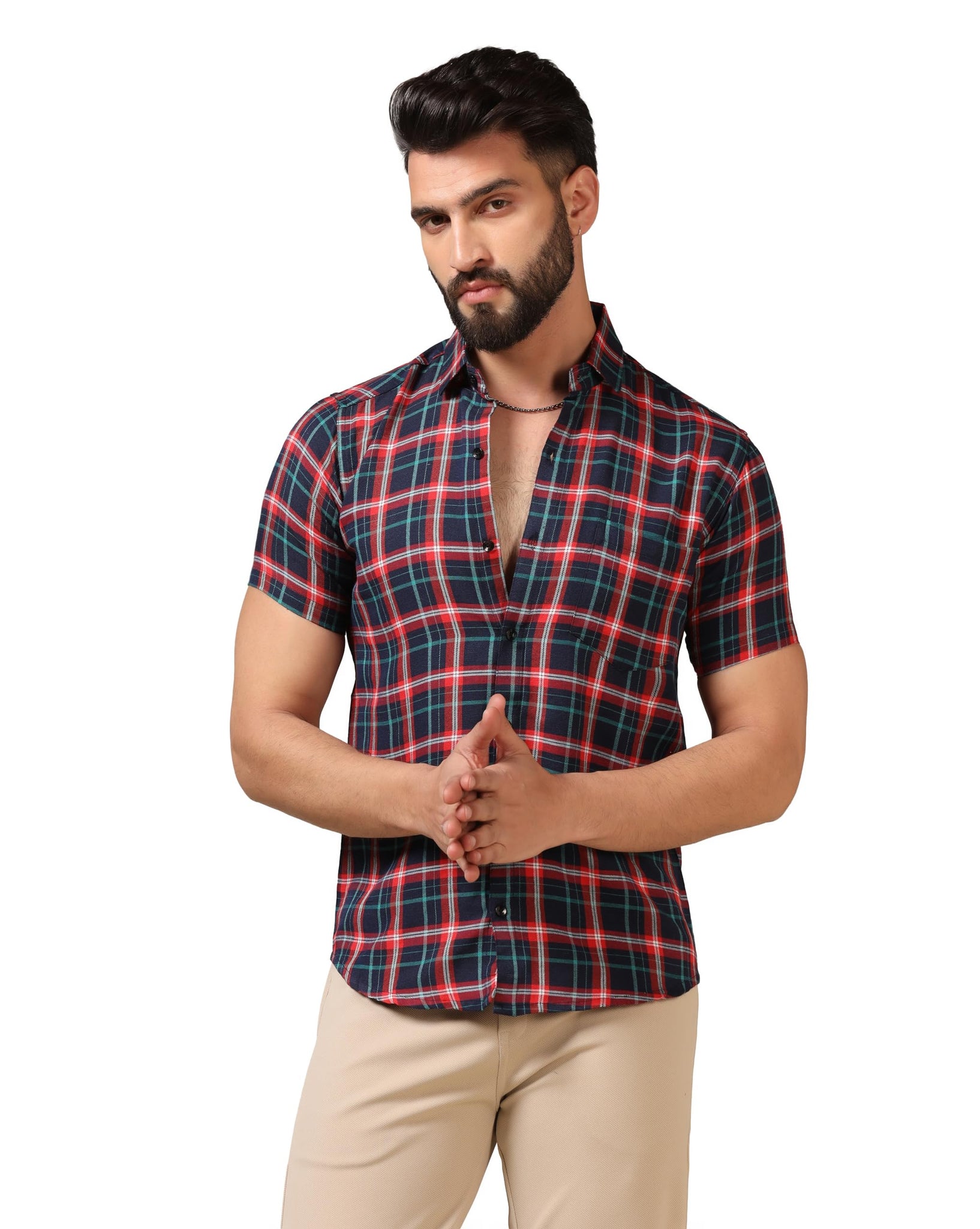 Toplot Men'S Regular Fit Casual Shirt Checks Design With Spread Collar & Half Sleeves (Chex-Shirt-5177-Denim-Xl),Denim,,B0CYGVXYP9