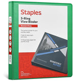 STAPLES Standard 1-Inch 3-Ring View Binder, Green (58652)