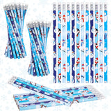 Whaline 100Pcs Winter Polar Animal Pencils with Erasers Writing Pencil Blue Snowman Snowflake Penguin Polar Bear Wood Pencil for