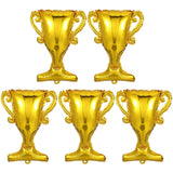 ABOOFAN 5Pcs Gold Foil Balloons Trophy Mylar Balloons for Basketball Football Soccer Anniversary Birthday Party Decor Supplies