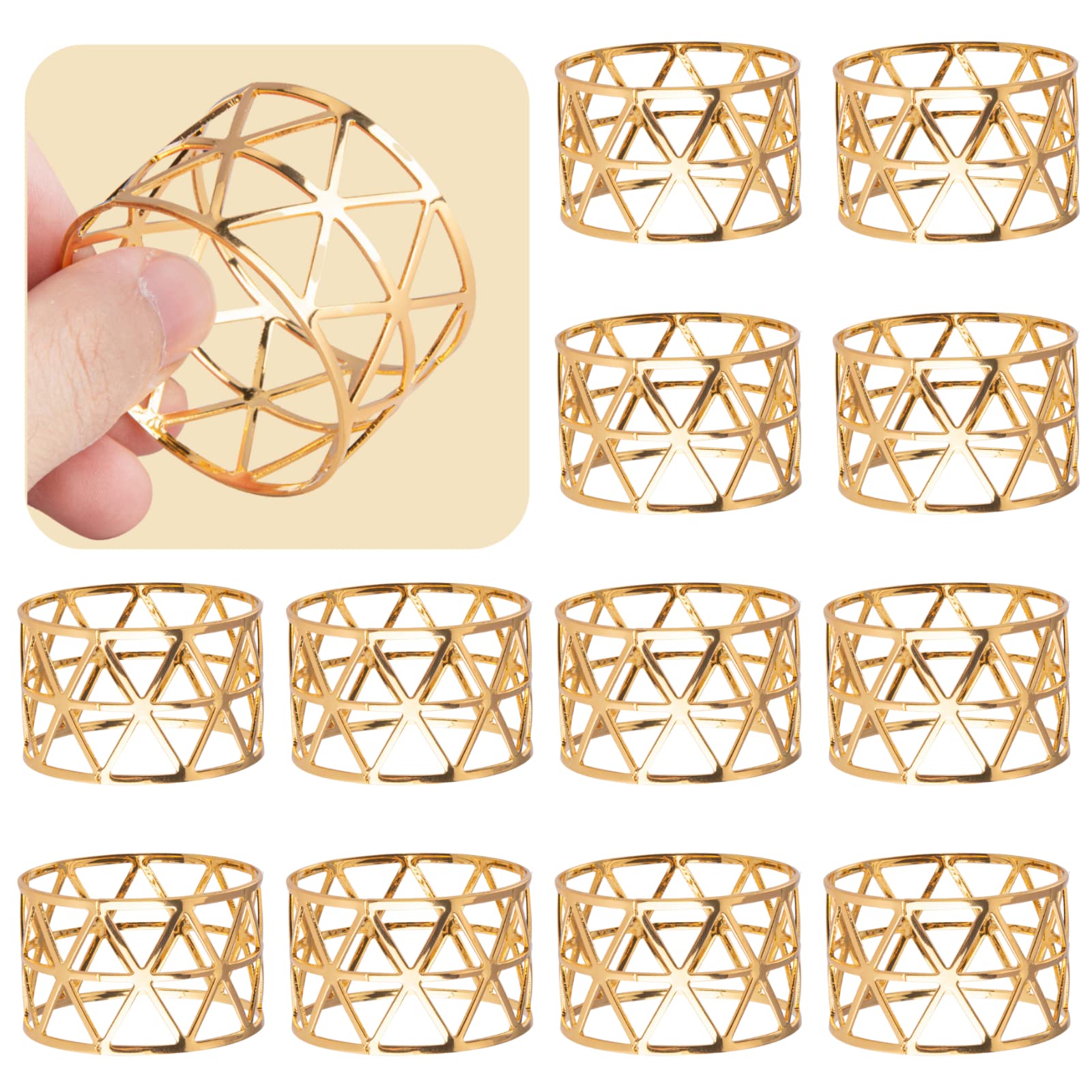 12PCS - Napkin Rings, Gold Napkin Rings Set of 12, Holiday Napkin Holders for Dining, Anniversary, Birthday, Christmas, Easter, 