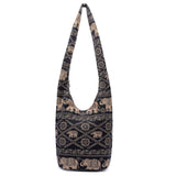 Women Shoulder Handbags Fashion canvas Hippie Crossbody Bags Bohemian Animal Prints Hobo Bags (Black elephant)