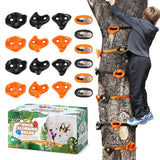 TOPNEW 12 Ninja Tree Climbing Holds for Kids Climber, Orange & Black Tree Climbing Kit with 6 Ratchet Straps for Outdoor Ninja W