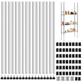 Chrome Wire Shelving Posts Commercial Heavy Duty Poles Wire Shelf Parts with 50 Pcs Clips for 1 Post Rack Accessories, Black(Set